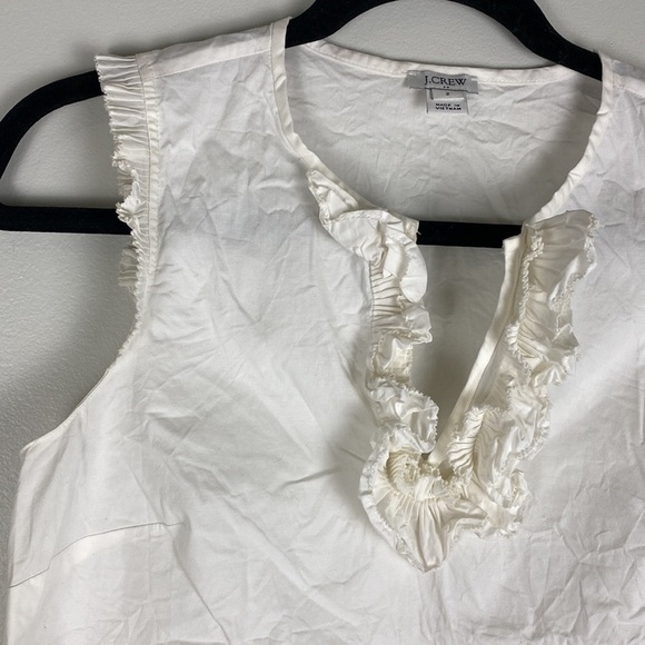 J. Crew White Tank Blouse Ruffled Preppy 2 - Picture 2 of 5